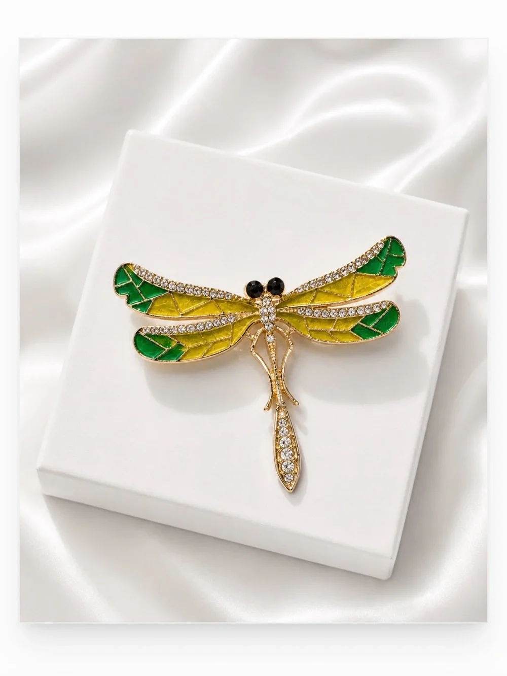 Gold-Tone Crystal Enamel Dragonfly Statement Brooch Pin